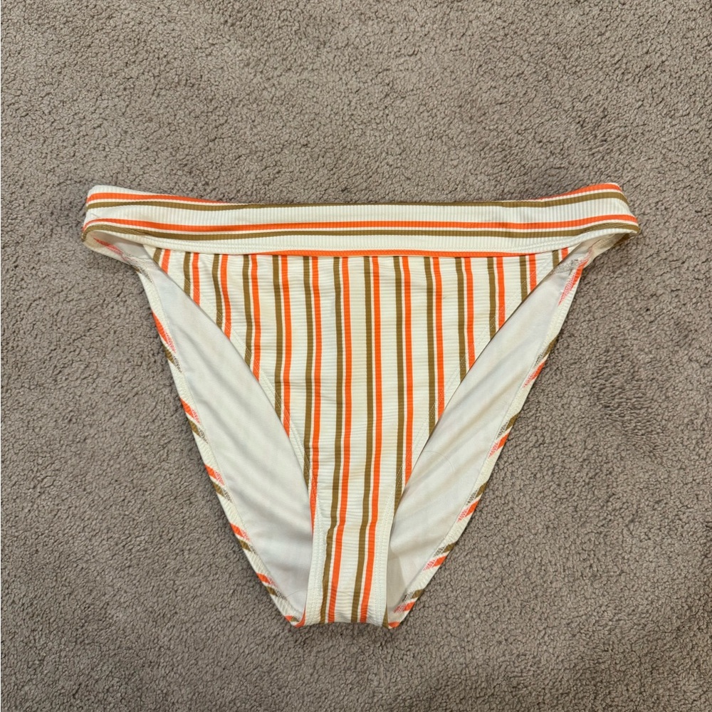 No Boundaries Orange and Cream Striped High Waisted Cheeky Bikini Bottom NWT